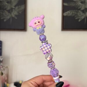 Purple Flocked Baby Three Beaded Pen